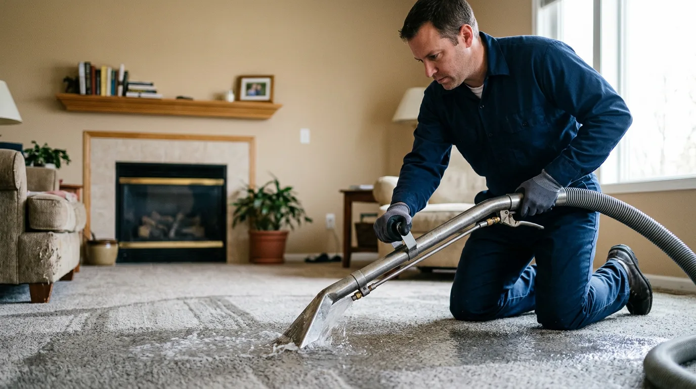 Water damage restoration technician working near Adamsburg, PA